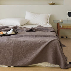 Premium Cotton Yarn Woven Throw Blanket: "Leaf-Gray" Double-Layer