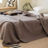 Premium Cotton Yarn Woven Throw Blanket: "Leaf-Gray" Double-Layer