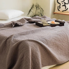 Premium Cotton Yarn Woven Throw Blanket: "Leaf-Gray" Double-Layer